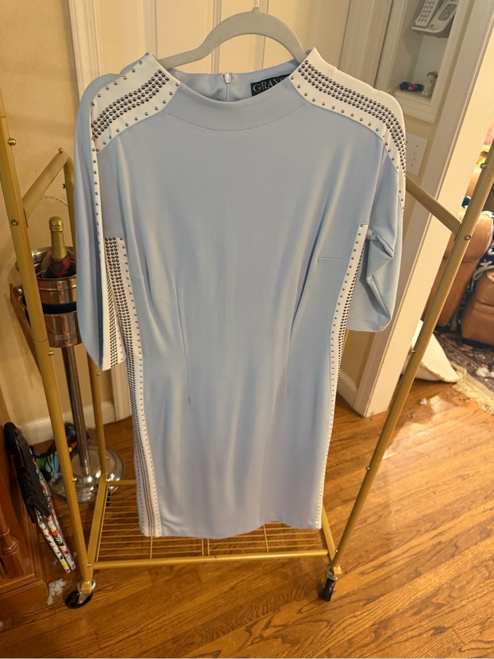 Light Blue Embellished Midi Dress